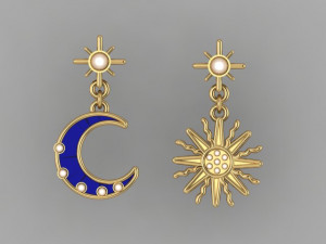 moon star earring Model 3D