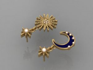 moon star earring Model 3D