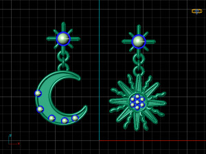 moon star earring Model 3D