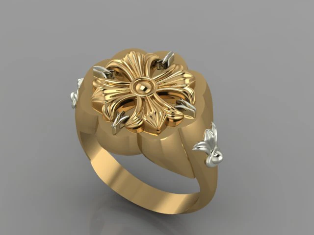 Flower Signet Ring 3D Model .c4d .max .obj .3ds .fbx .stl .blend 