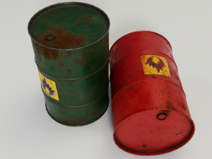 oil rusty barrel - green and red 3D 모델