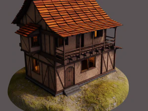 maison m&eacute;di&eacute;vale low-poly Modèle 3D