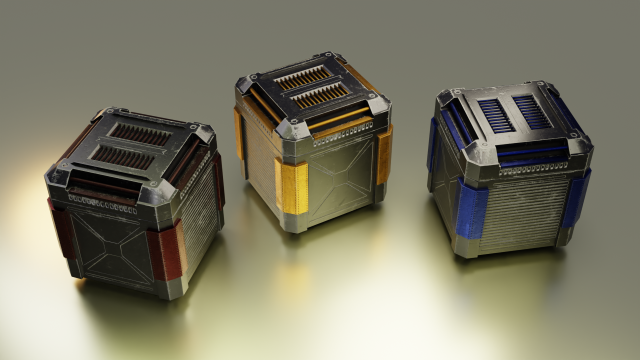 metallic sci-fi box - 3 colors low-poly Modelo 3D .c4d .max .obj .3ds .fbx .stl .blend 