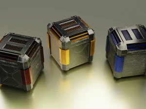 caixa met&aacute;lica de fic&ccedil;&atilde;o cient&iacute;fica - 3 cores low-poly Modelo 3D