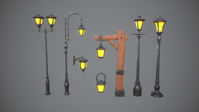 Stylized lamps 3D Model .c4d .max .obj .3ds .fbx .stl .blend 