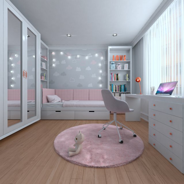 girl bedroom Model 3D .c4d .max .obj .3ds .fbx .stl .blend 