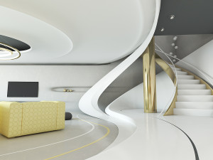 modern interior livining room design by folding style Modelo 3D