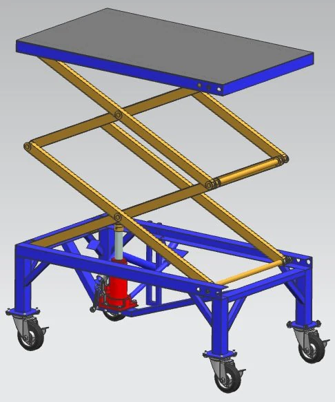 Scissor lift table powered by hydraulic jack 3D Model .c4d .max .obj .3ds .fbx .stl .blend 