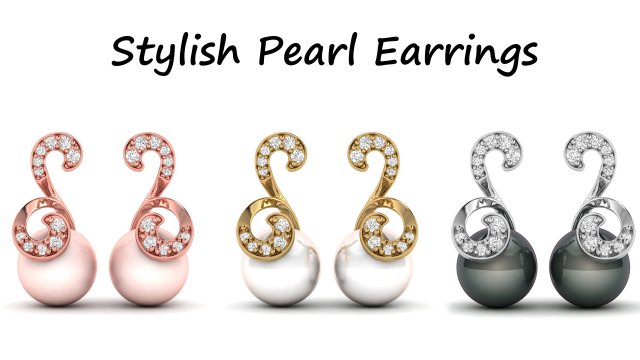 stylish pearl diamond earrings 3D Print Model .c4d .max .obj .3ds .fbx .stl .blend