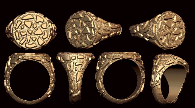 round plain gold nugget signet ring 3D Baskı Modeli .c4d .max .obj .3ds .fbx .stl .blend