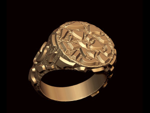 round plain gold nugget signet ring 3D Baskı Modeli