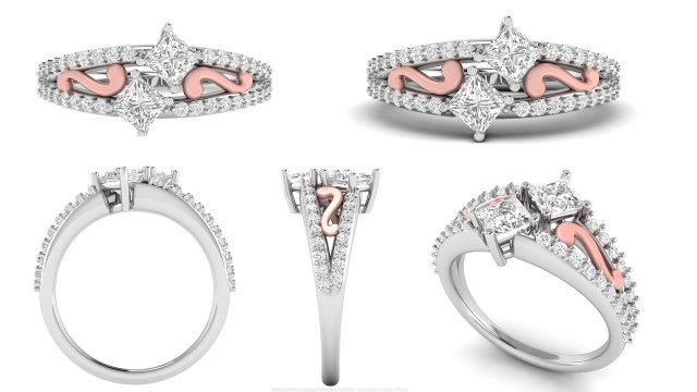 princess cut ribbon engagement ring 3D Print Model .c4d .max .obj .3ds .fbx .stl .blend 