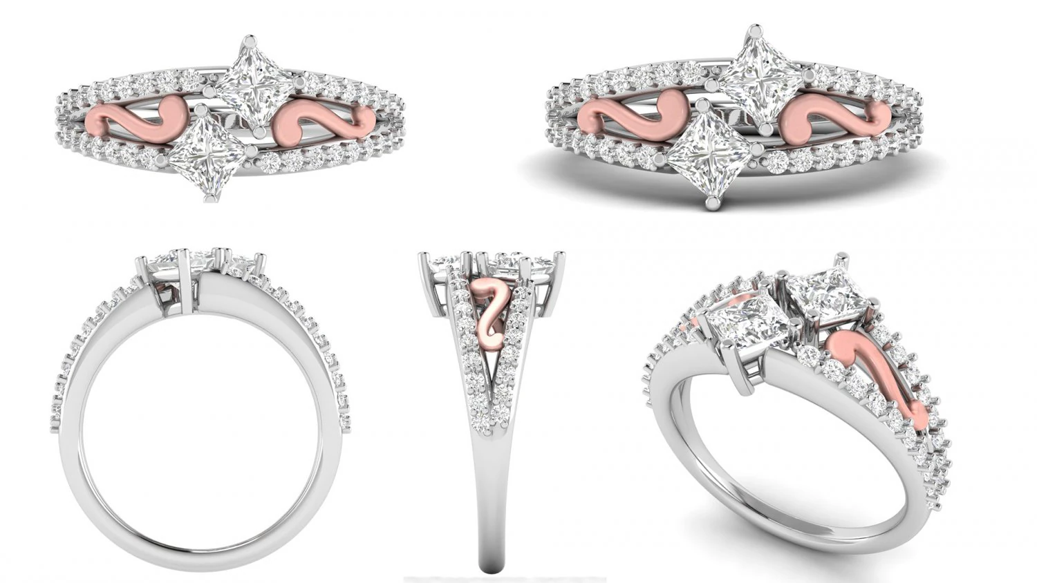 princess cut ribbon engagement ring 3D Print Model .c4d .max .obj .3ds .fbx .stl .blend 