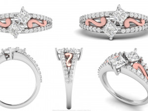 princess cut ribbon engagement ring 3D-printmodel