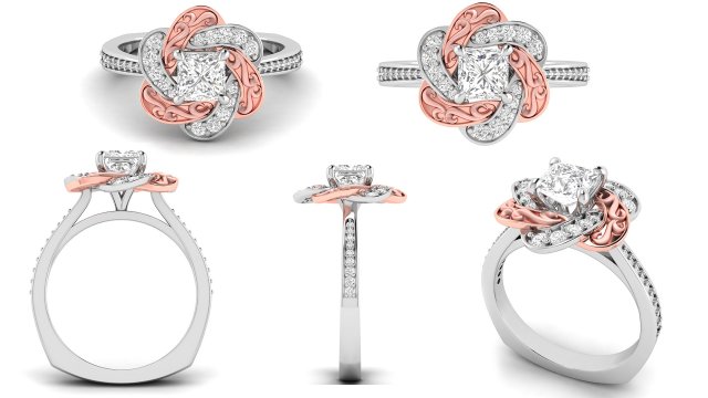 princess cut floral rose gold engagement ring Modèles 3D en vedette .c4d .max .obj .3ds .fbx .stl .blend 