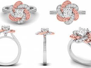 princess cut floral rose gold engagement ring 3D Print Model