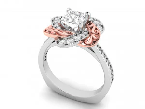 princess cut floral rose gold engagement ring 3D Print Model