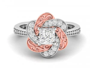 princess cut floral rose gold engagement ring 3D Print Model