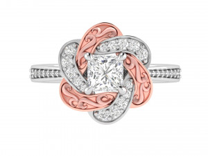 princess cut floral rose gold engagement ring Modèles 3D en vedette