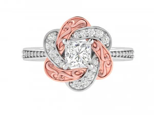 princess cut floral rose gold engagement ring 3D Print Model