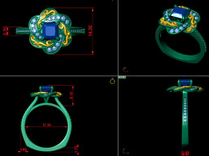 princess cut floral rose gold engagement ring 3D Print Model