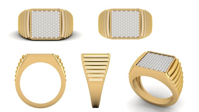 gents diamond signet ring 3D Print Model .c4d .max .obj .3ds .fbx .stl .blend 