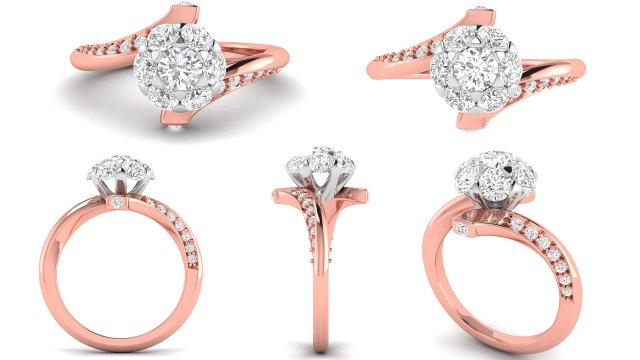 diamond cluster flower ring 3D 프린트 모델 .c4d .max .obj .3ds .fbx .stl .blend 