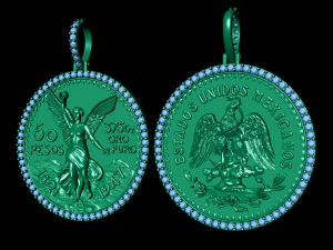 double face mexican 50 pesos gold coin diamond pendant 3D Print Model