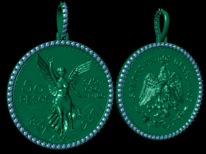 double face mexican 50 pesos gold coin diamond pendant 3D Print Model