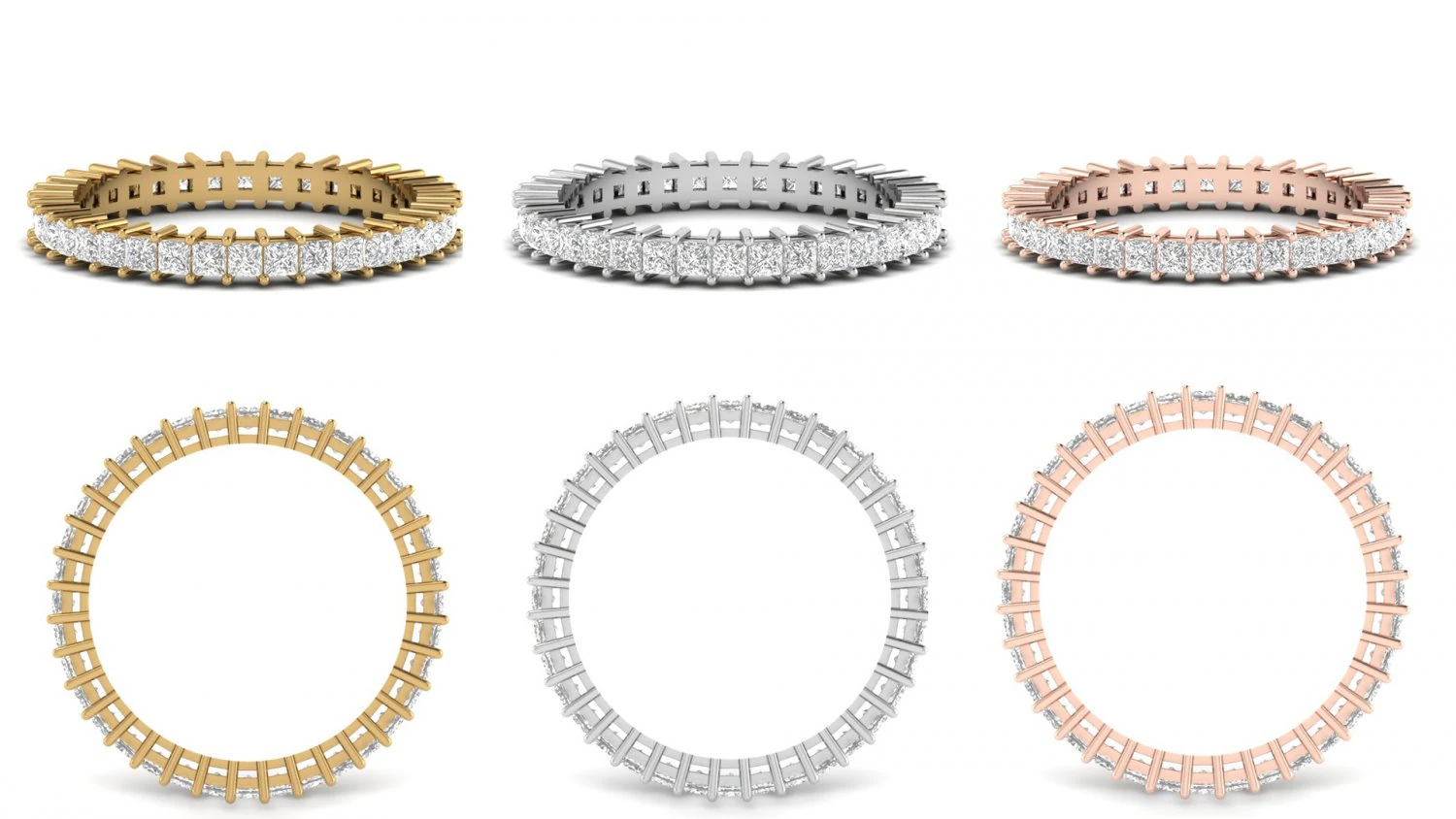 princess cut square diamond eternity band 3D Print Model .c4d .max .obj .3ds .fbx .stl .blend