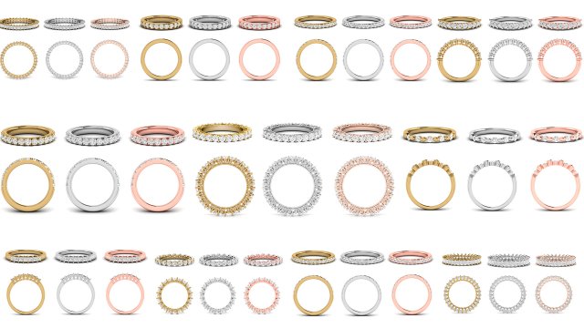 Diamond bands with different types of diamond setting 11 models 3D Принт Модель .c4d .max .obj .3ds .fbx .stl .blend