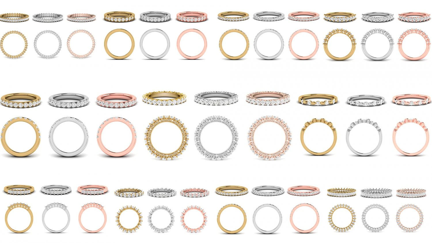 Diamond bands with different types of diamond setting 11 models 3D Print Model .c4d .max .obj .3ds .fbx .stl .blend 