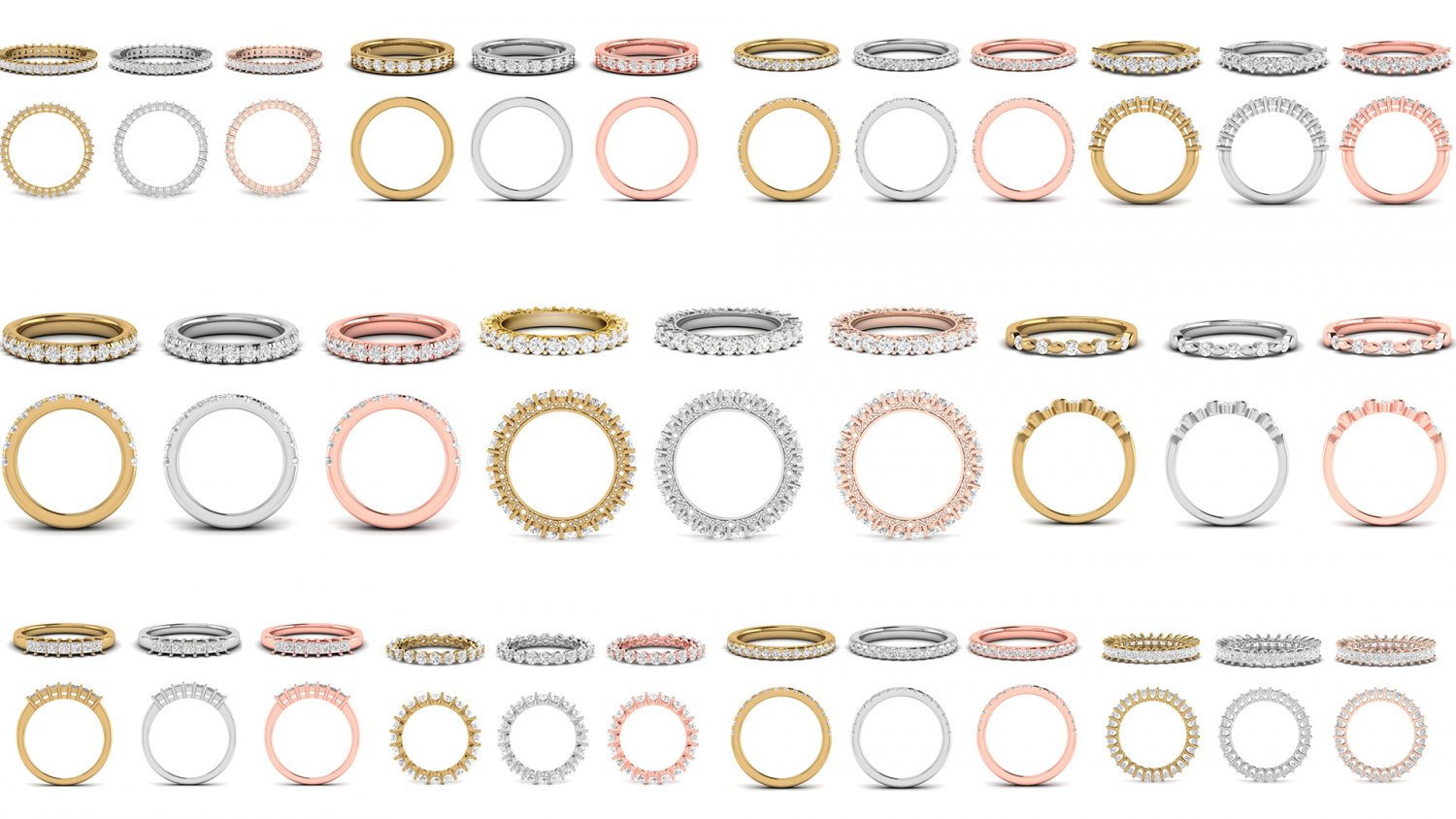 diamond bands with different types of diamond setting 11 models 3D