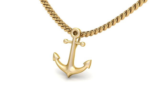 gold anchor pendant 3D-printmodel .c4d .max .obj .3ds .fbx .stl .blend 
