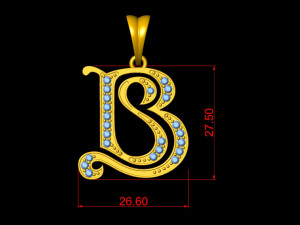 b s initial diamond pendant Model Cetak 3D