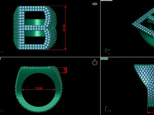 b letter diamond ring 3D Print Model