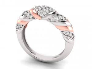 扭曲公主方形切工订婚戒指男士配套戒指 3D 打印模型