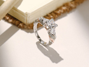 twist princess cut engagement ring matching band 3Dプリントモデル