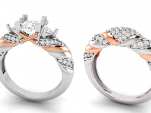 Twist princess cut engagement ring combinations 3D 打印模型