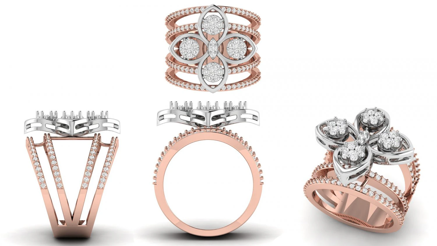 flower diamond cocktail ring 3D Print Model .c4d .max .obj .3ds .fbx .stl .blend 