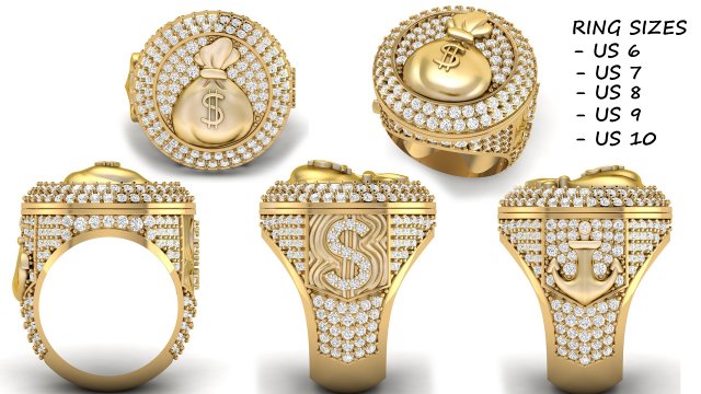 money bag hip hop ring 3D प्रिंट मॉडल .c4d .max .obj .3ds .fbx .stl .blend 