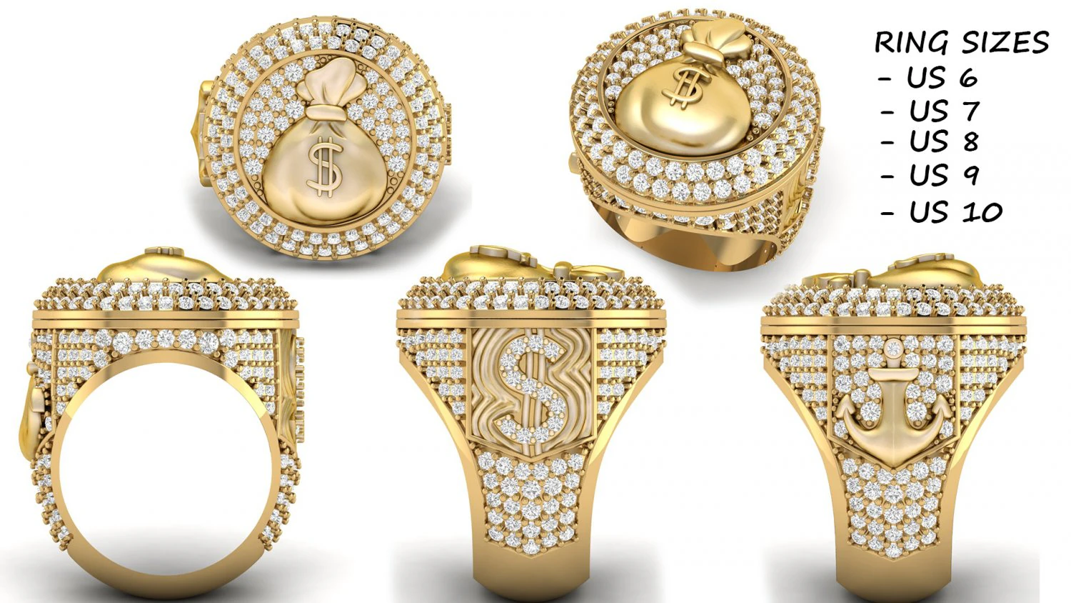 money bag hip hop ring 3D Print Model .c4d .max .obj .3ds .fbx .stl .blend 