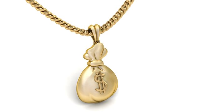 gold money bag pendant Modello di stampa 3D .c4d .max .obj .3ds .fbx .stl .blend