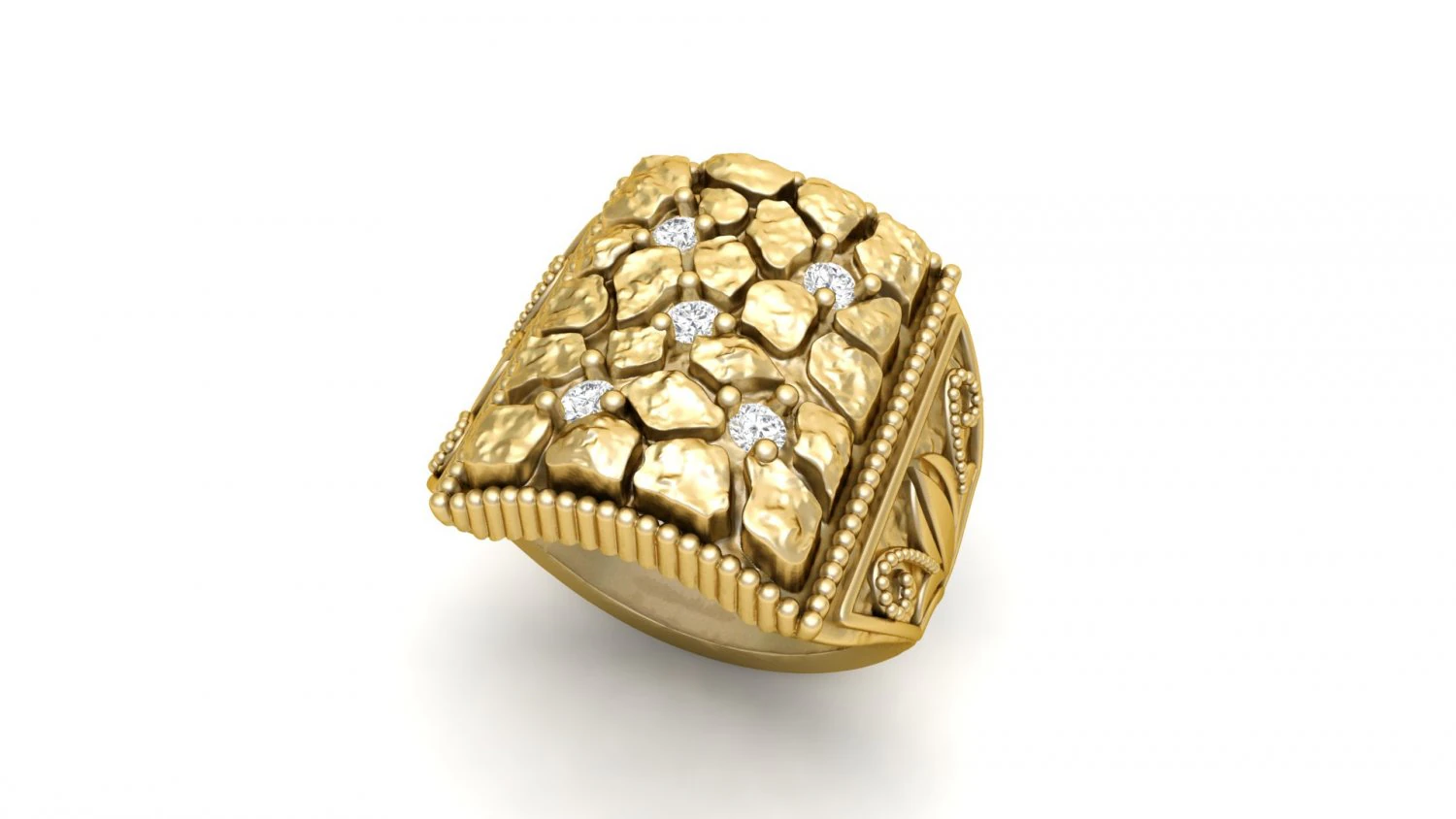 gents diamond nugget ring 02 3D Print Model .c4d .max .obj .3ds .fbx .stl .blend