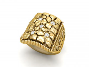 gents diamond nugget ring 02 3D Print Model