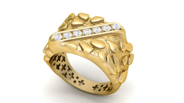 gents diamond nugget ring 03 Model do druku 3D .c4d .max .obj .3ds .fbx .stl .blend 