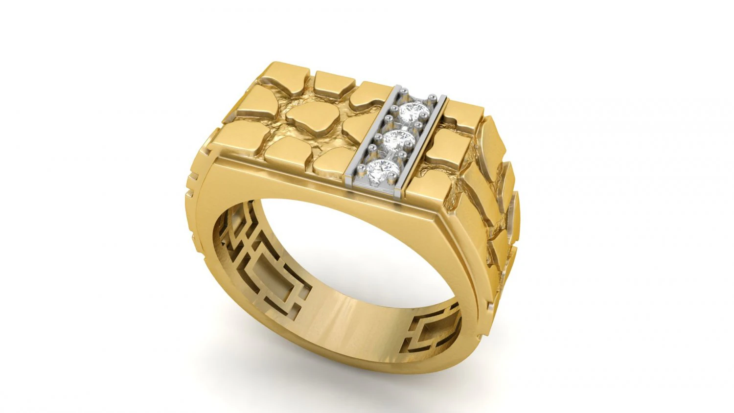 gents diamond nugget ring 04 3D Print Model .c4d .max .obj .3ds .fbx .stl .blend