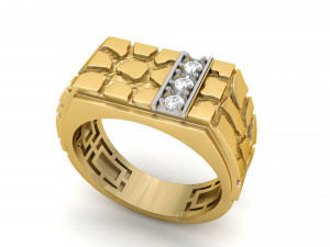 gents diamond nugget ring 04 Modèles 3D en vedette