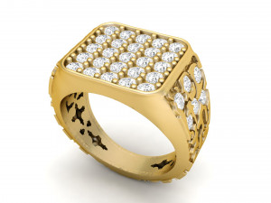 gents diamond nugget ring 06 3D Print Model