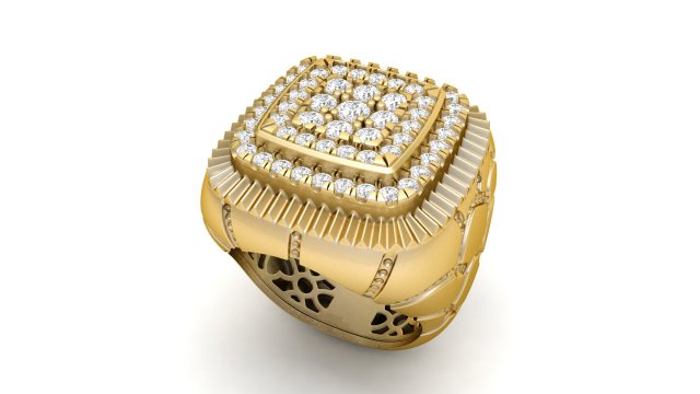 gents diamond nugget ring 08 Modeles 3D en vedette
